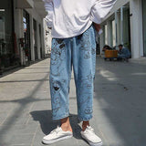 Anime Print Jeans Denim Pants Summer Retro Cartoon Student