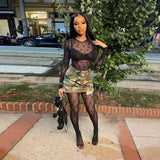 Kesha Black Dress Jacquard See-through Zipper Body Stocking Jumpsuit for Women