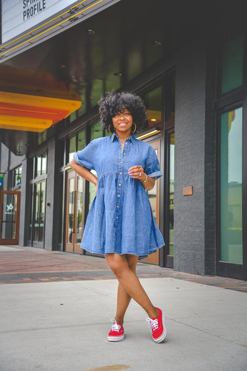 Women Denim Dresses Short Sleeve Slim Dress