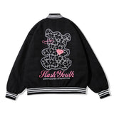 Letterman Jacket Outfit Senior Jackets Varsity Baseball Coat Cartoon Bear Embroidery Baseball Uniform Men Trendy Coat