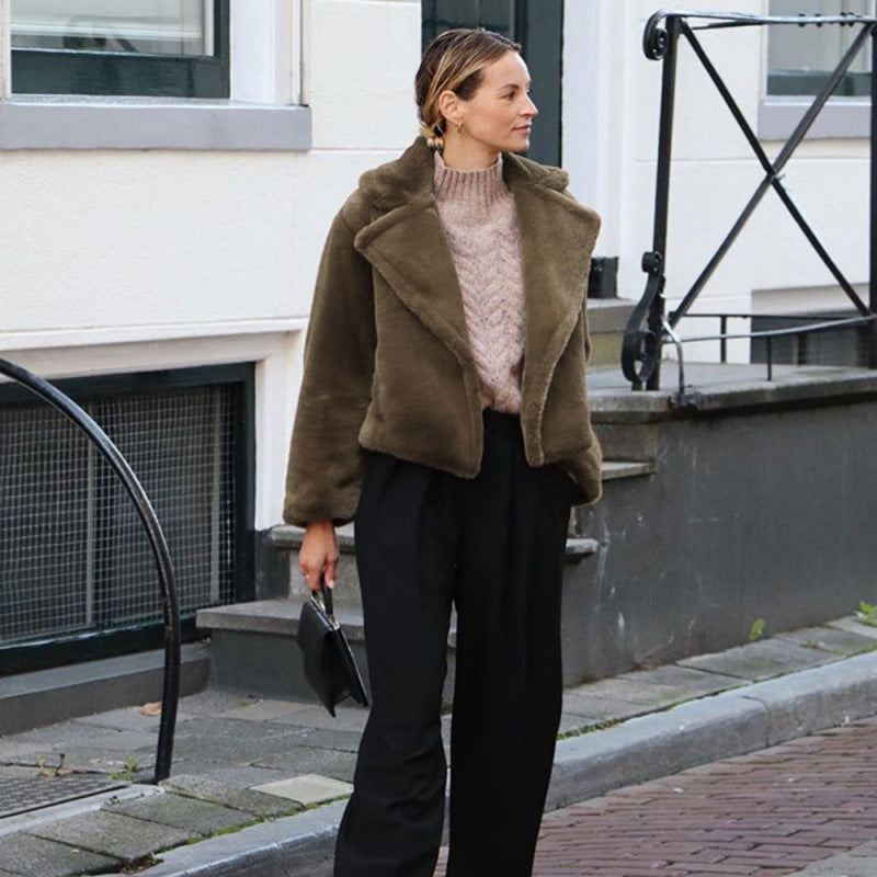 Women Sherpa Jacket Autumn and Winter Imitation Leather Fox Fur Cardigan Plush Leather Coat Rabbit Fur Shirt