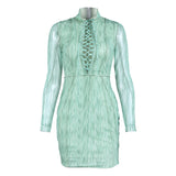 Women Autumn  Dresses Mini Dress Printed Chiffon Long-Sleeved Short Skirt Dress