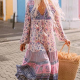 Beth Dutton Bohemian Dress Winter Autumn Midi Dresses Short Sleeve V-neck Printed Wide Hem Loose Dress Maxi Dress