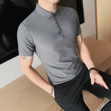 Men Polo Shirts Slim-Fit Stretch Striped Lapel T-shirt Men's Top