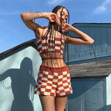 Women Top & Skirt 2 Piece Set Summer Backless Halter Vest Sheath Shorts Casual Suit