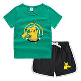 Children Pokemon Pikachu Tshirts & Shorts Casual Sports Sweat-Absorbent Suit Neutral