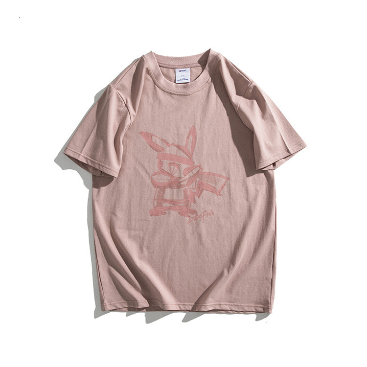 Men 'S T-shirt Summer Round Neck Cartoon Cartoon Pattern Printed Blue Short-Sleeved T-shirt Men 'S Cotton Half Sleeve