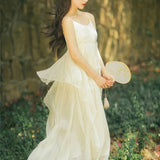 Women's cottagecore Dress Fairy French Style White Suspender Dress for Women Summer