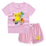 Children Pokemon Pikachu Tshirts & Shorts Casual Sports Sweat-Absorbent Suit Neutral