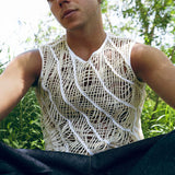Transparent Shirt for Men Stretch Knitted Hollow Sexy Vest Men