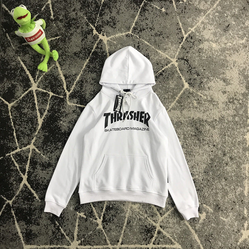 Thrasher T Shirt Autumn Flame Letter Hooded Sweater Cotton Loose Sports
