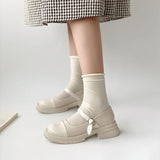 Nude Pumps Block Heel Vintage Mary Jane Leather Shoes