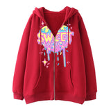 Skeleton Hoodie Winter Fleece Women's Long Sleeve Hoodie Heart-Shaped Clothes Printed Zipper