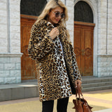 Beth Dutton Outfits Leopard Print Stud for Autumn and Winter Suit Collar Mid-Length Imitation Fur Coat Top Women