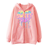 Skeleton Hoodie Winter Fleece Women's Long Sleeve Hoodie Heart-Shaped Clothes Printed Zipper