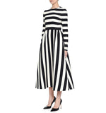 Women Plus Size Maxi Dresses Black and White Striped Long Sleeve Pullover Loose Long Dress