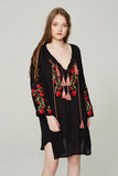 Ethnic Style Embroidered Flower Drawstring Loose Beach Dress