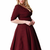 Women Plus Size MIDI Dressesv Collar Mid-Sleeve Large Swing Dress