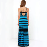 Women Plus Size Maxi Dresses Sexy Suspenders Striped Fashion Backless Long Dress