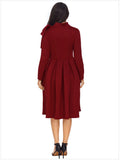 Women Plus Size Midi Dresses Turtleneck Bow Long Sleeve Zipper High Waist Dress