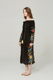 Spring Greek Sea Vacation Style off-the-Shoulder Embroidered Flower Split Dress