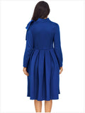 Women Plus Size Midi Dresses Turtleneck Bow Long Sleeve Zipper High Waist Dress