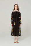 Spring Greek Sea Vacation Style off-the-Shoulder Embroidered Flower Split Dress