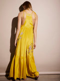 Bright Embroidered Flower Smooth Strap Halter Dress
