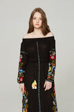 Spring Greek Sea Vacation Style off-the-Shoulder Embroidered Flower Split Dress