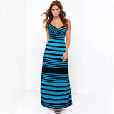 Women Plus Size Maxi Dresses Sexy Suspenders Striped Fashion Backless Long Dress