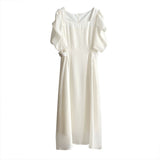 Kim Kardashian Marilyn Monroe Dress Summer French Gentle Square Collar Dress