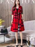womens long color block plaid check trench coat long lapel coat maxi coat pea coat