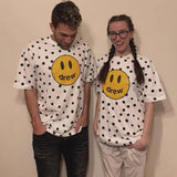 Justin Bieber Drew House High Street Smiley Face Short Sleeve Printed Men and Women Loose Casual White Couple Wear