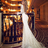 Women Lace Wedding Dress Women Dress Sexy Deep V Long Sleeve Backless Gown