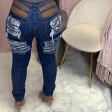 Women Distressed Denim Jeans Ripped Jean Worn Stretch Ripped Jeans Women's Trousers