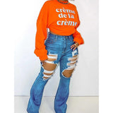 Women Distressed Denim Jeans Ripped Jean Ripped Jeans Bell-Bottom Pants Women