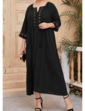 Women Plus Size Maxi Dresses Mid-Sleeve Fashion Simple Lace Up Dress