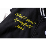 Letterman Jacket Outfit Senior Jackets Varsity Baseball Coat Cartoon Hamburger Embroidered Baseball Uniform Coat Men's Jacket