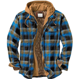 Mens Flannel Jacket with Hoodie Plaid Jacket Long-Sleeved 3D Woolen Printed Coat Cotton-Padded Jacket