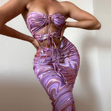 Women Summer Dresses Midi Dress Summer Autumn Women's Sexy Print Backless Midi Dress