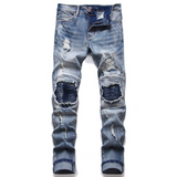 J Shaped Jeans New Men's Jeans Slim Straight Zip Pleated Trousers