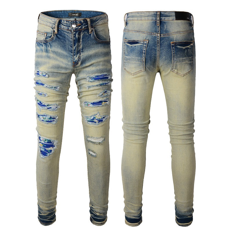 Amiri Jeans Casual Hip Hop Wash Splash-Ink Painted Slim Jeans Casual 837