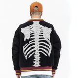 Skeleton Hoodie Vintage Embroidered Velvet Bone Suede Jacket Men's Loose