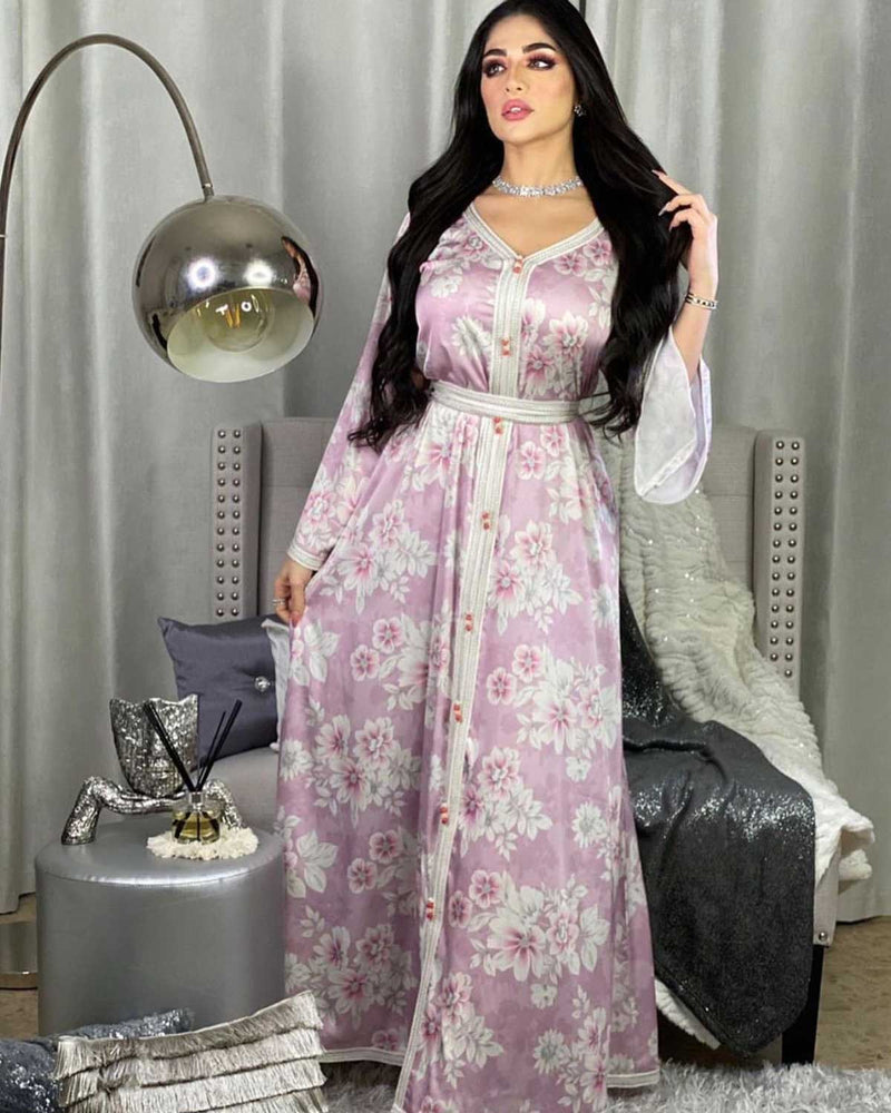 Muslim Women Stylish Kashibo Abaya Muslim Ladies Long Gown Islamic Clothing Jilbab Jalabiya Pink Purple Stitching Dress