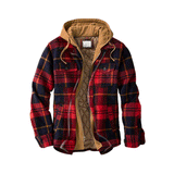 Mens Flannel Jacket with Hoodie Autumn and Winter Thickening Cotton-Padded Plaid Long-Sleeved Hooded Jacket Jacket