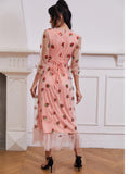 Pink Long Sleeve Strawberry Dress Cottagecore Aesthetic Fairycore Dress Princess Gown Midi Dress Prom Dress