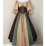 Vintage Empire Waist Dress Stitching Flounced Sleeve Lace-up Cinched Swing Dress Dress for Women