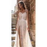Women Lace Wedding Dress Sexy Slit Dress Fashion Long Dress