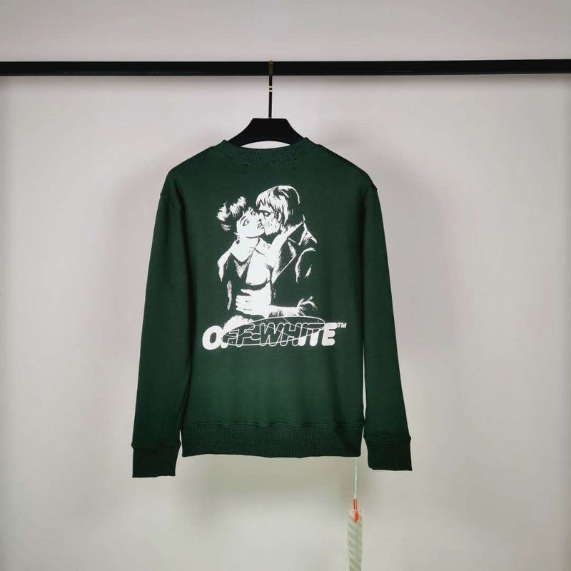Off White Sweatshirts Long Sleeve round Neck Sweater Autumn and Winter Devil's Kiss Kiss Printed Pullover Leisure Sweater