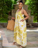Women Plus Size Maxi Dresses Sexy V-neck Spaghetti-Strap Floral Print Pocket Dress
